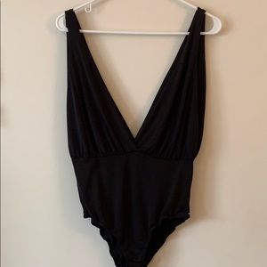 Black deep V body suit